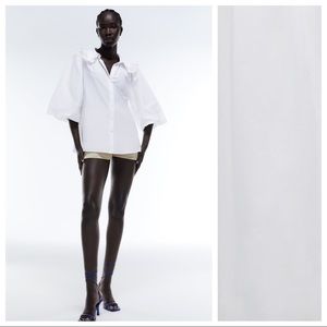 NWT. Zara White Poplin Ruffled Collar Blouse/Top. Size S.